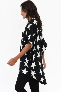 Sleeved Tops<La Mode Aaron Black Star Knit Drape Top