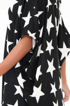 Sleeved Tops<La Mode Aaron Black Star Knit Drape Top