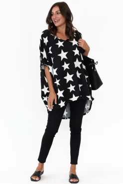 Sleeved Tops<La Mode Aaron Black Star Knit Drape Top