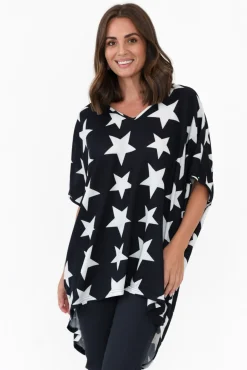 Tunic Tops<La Mode Aaron Navy Star Knit Drape Top