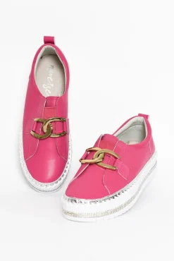 Leather Sneakers<Ameise Abigail Hot Pink Leather Diamante Sneaker