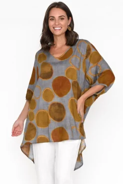 Cotton Tops<Cotton Village Abra Brown Spot Oversized Top