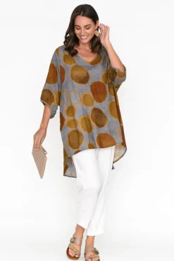 Cotton Tops<Cotton Village Abra Brown Spot Oversized Top