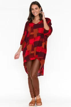 Cotton Tops<Cotton Village Abra Red Abstract Oversized Top