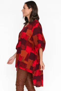 Cotton Tops<Cotton Village Abra Red Abstract Oversized Top