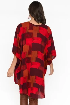 Cotton Tops<Cotton Village Abra Red Abstract Oversized Top