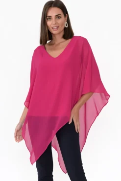 Sleeved Tops<Four Girlz Adaline Hot Pink Asymmetric Draped Top