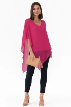 Sleeved Tops<Four Girlz Adaline Hot Pink Asymmetric Draped Top