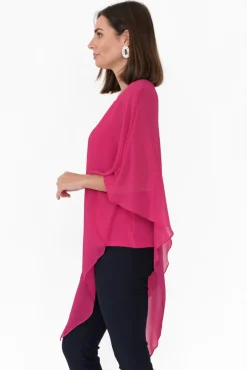 Sleeved Tops<Four Girlz Adaline Hot Pink Asymmetric Draped Top