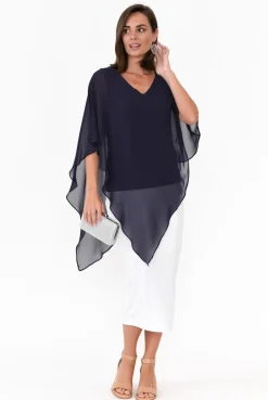 Sleeved Tops<Four Girlz Adaline Navy Asymmetric Draped Top
