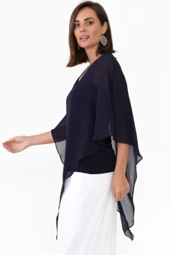 Sleeved Tops<Four Girlz Adaline Navy Asymmetric Draped Top