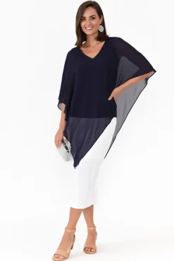 Sleeved Tops<Four Girlz Adaline Navy Asymmetric Draped Top