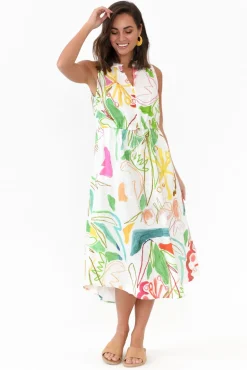 Linen Dresses<Wear Colour Adams White Abstract Linen Dress