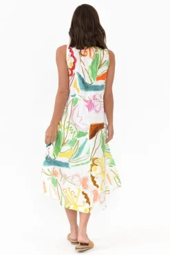 Linen Dresses<Wear Colour Adams White Abstract Linen Dress