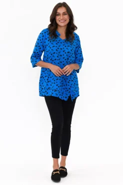 Linen Tops<Ruby Rain Adara Blue Spot Linen Cotton Top