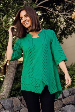 Linen Tops<Hourglass Adara Green Dot Linen Cotton Top