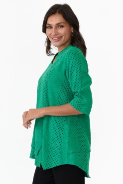Linen Tops<Hourglass Adara Green Dot Linen Cotton Top