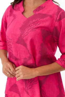 Linen Tops<Ruby Rain Adara Pink Abstract Linen Cotton Top