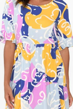 Midi Dresses<New U Collection Addison Blue Abstract Tier Dress