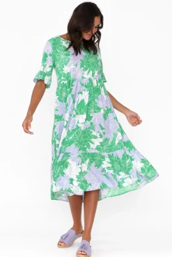 Midi Dresses<New U Collection Addison Green Botanical Tier Dress