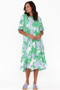 Midi Dresses<New U Collection Addison Green Botanical Tier Dress