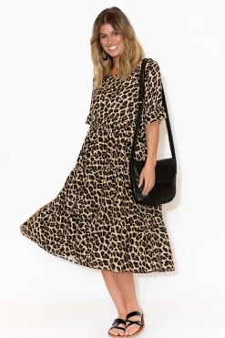 Below Knee Dresses<New U Collection Addison Leopard Tier Dress