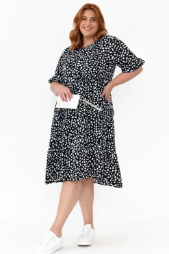 Below Knee Dresses<New U Collection Addison Navy Fleck Tier Dress