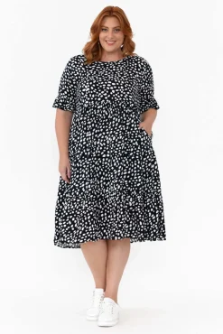 Below Knee Dresses<New U Collection Addison Navy Fleck Tier Dress