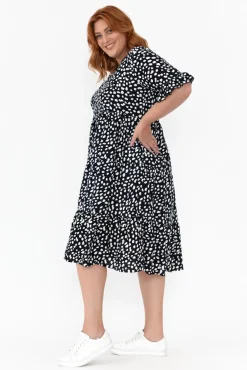 Below Knee Dresses<New U Collection Addison Navy Fleck Tier Dress