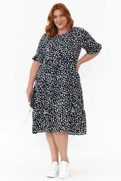 Below Knee Dresses<New U Collection Addison Navy Fleck Tier Dress