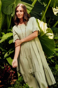 Below Knee Dresses<New U Collection Addison Sage Tier Dress