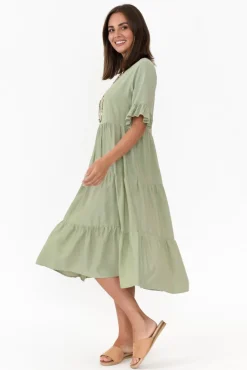 Below Knee Dresses<New U Collection Addison Sage Tier Dress