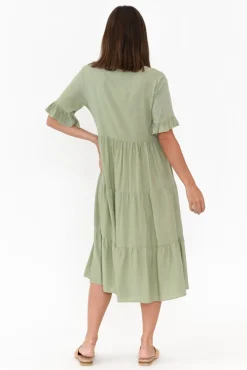 Below Knee Dresses<New U Collection Addison Sage Tier Dress