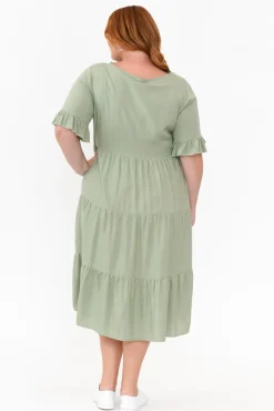 Below Knee Dresses<New U Collection Addison Sage Tier Dress