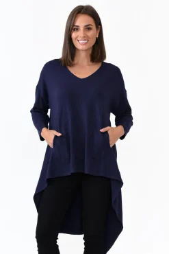 Knitwear<Cali and Co Addy Navy Hi Lo Knit Jumper