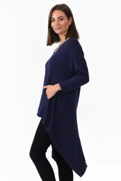 Knitwear<Cali and Co Addy Navy Hi Lo Knit Jumper