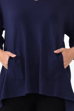 Knitwear<Cali and Co Addy Navy Hi Lo Knit Jumper