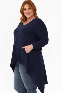 Knitwear<Cali and Co Addy Navy Hi Lo Knit Jumper