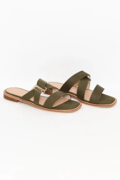 Slides<Nude Shoes Adley Khaki Leather Sandal