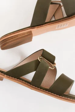 Slides<Nude Shoes Adley Khaki Leather Sandal
