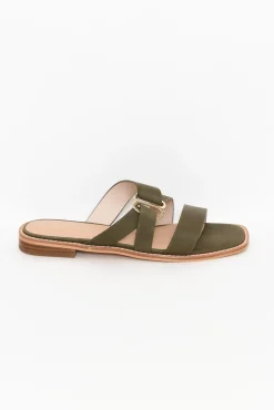 Slides<Nude Shoes Adley Khaki Leather Sandal