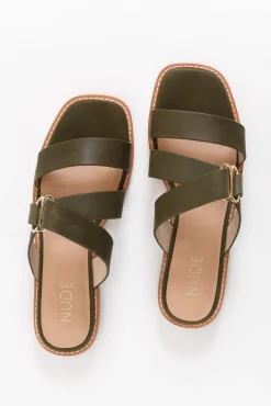 Slides<Nude Shoes Adley Khaki Leather Sandal