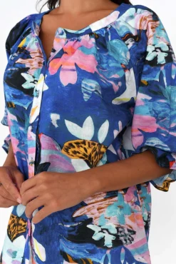 Cotton Tops<Liberty Rose Adria Cobalt Floral Linen Cotton Top