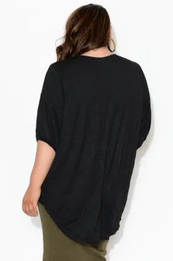 Cotton Tops<Cotton Village Agnes Black Crinkle Cotton Hi Lo Top