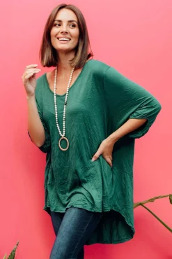 Cotton Tops<Cotton Village Agnes Emerald Crinkle Cotton Hi Lo Top