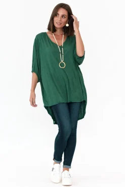 Cotton Tops<Cotton Village Agnes Emerald Crinkle Cotton Hi Lo Top