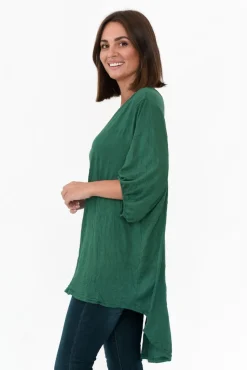 Cotton Tops<Cotton Village Agnes Emerald Crinkle Cotton Hi Lo Top