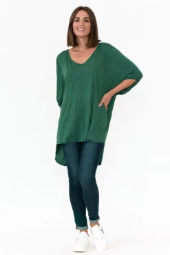 Cotton Tops<Cotton Village Agnes Emerald Crinkle Cotton Hi Lo Top