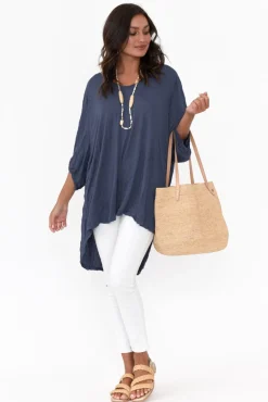 Cotton Tops<Cotton Village Agnes Navy Crinkle Cotton Hi Lo Top