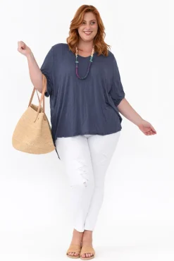 Cotton Tops<Cotton Village Agnes Navy Crinkle Cotton Hi Lo Top